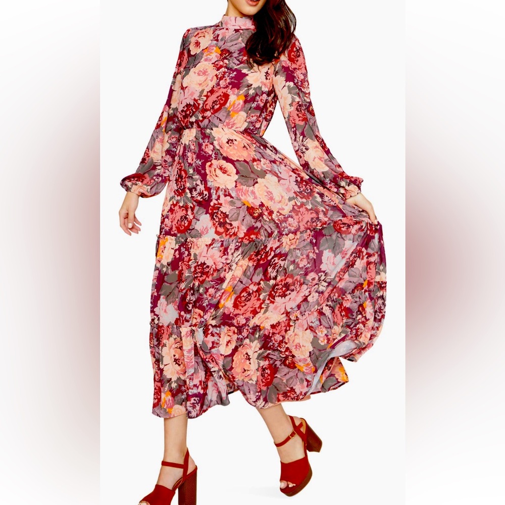 New WT LOST +WONDER ROMANTIC GARDEN MAXI DRESS SIZE S NWT RED FLORAL